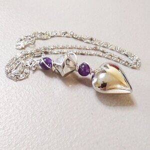 Chunky Heart Necklace ~ Amethyst Beads & Ornate Chain! Sexy Mom or Lovers Gift